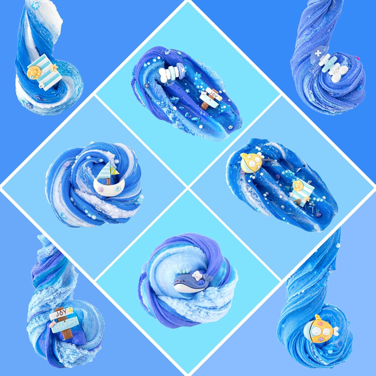 Pack de 6 kits de slime Blue Ocean Textures beurre, nuage et cristal clair 360 ml Total 4 à 12 ans